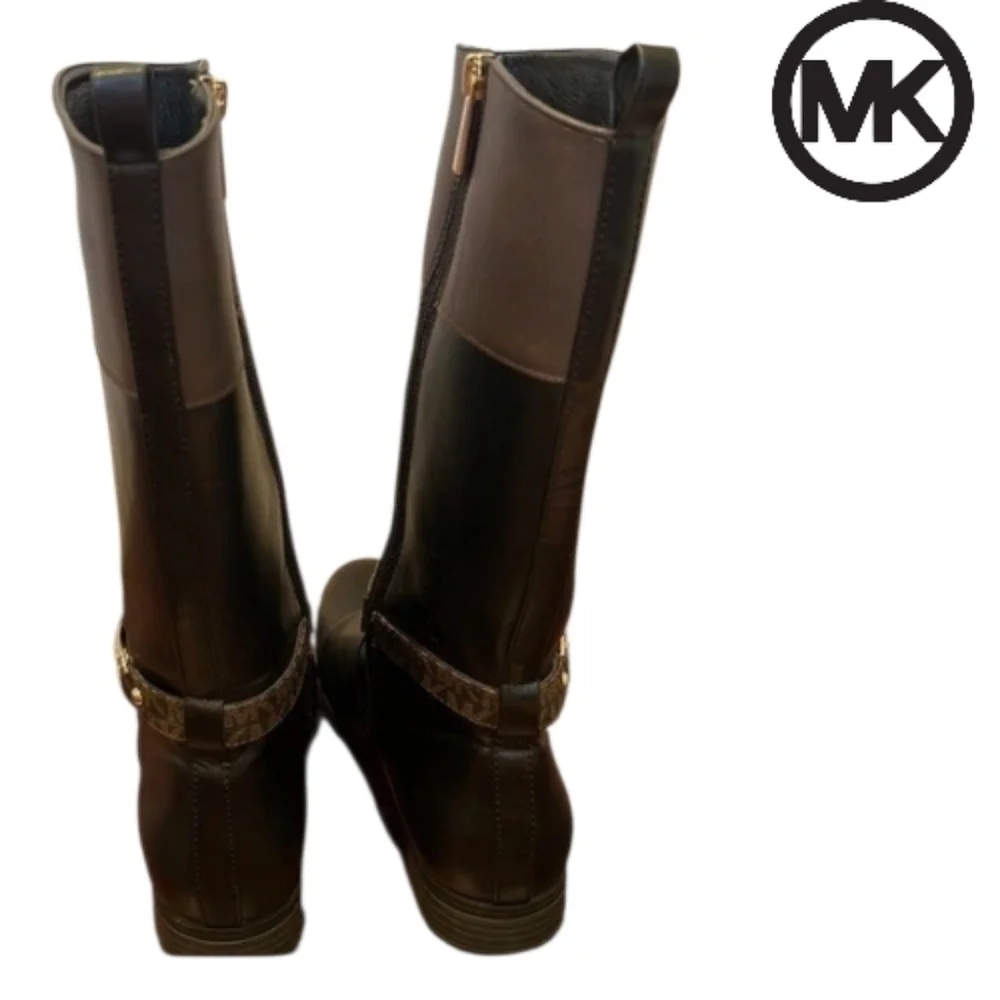 MICHAEL KORS Women’s Black & Brown Kennadi Riding Boots Size 5